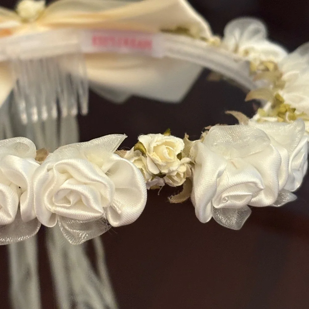 Kid's Dream Flower Girl Headband Cream Floral Bow‎ Comb Wedding First Communion